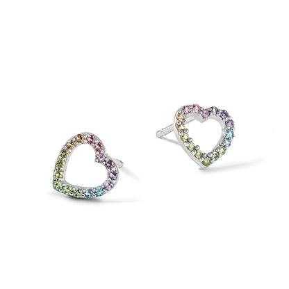 Sterlingsilber Rhodiniert Regenbogen Kristall Offen Herz Ohrstecker