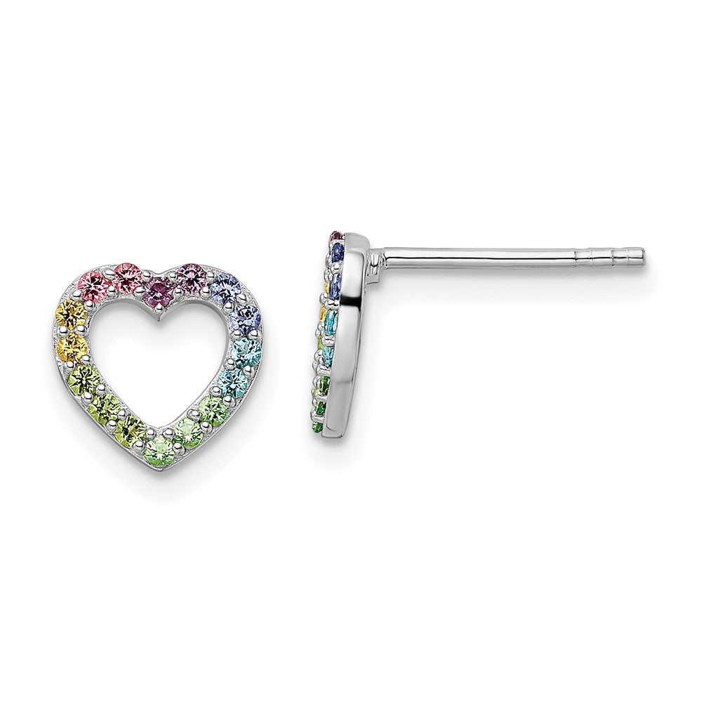 Sterlingsilber Rhodiniert Regenbogen Kristall Offen Herz Ohrstecker
