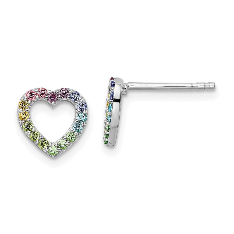 Sterlingsilber Rhodiniert Regenbogen Kristall Offen Herz Ohrstecker