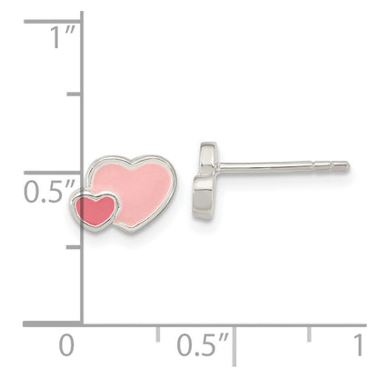 Sterlingsilber Rhodiniert Rosa Emaille Doppelt Herz Ohrstecker