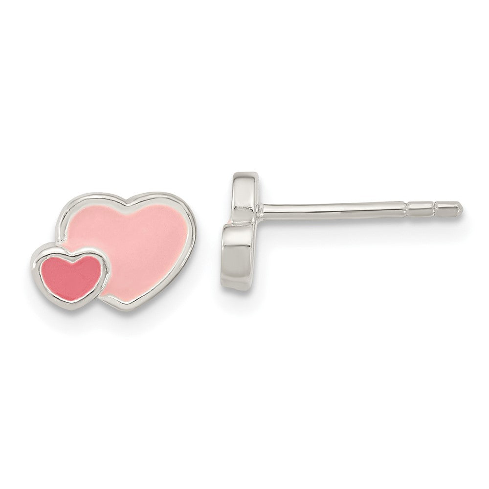 Sterlingsilber Rhodiniert Rosa Emaille Doppelt Herz Ohrstecker