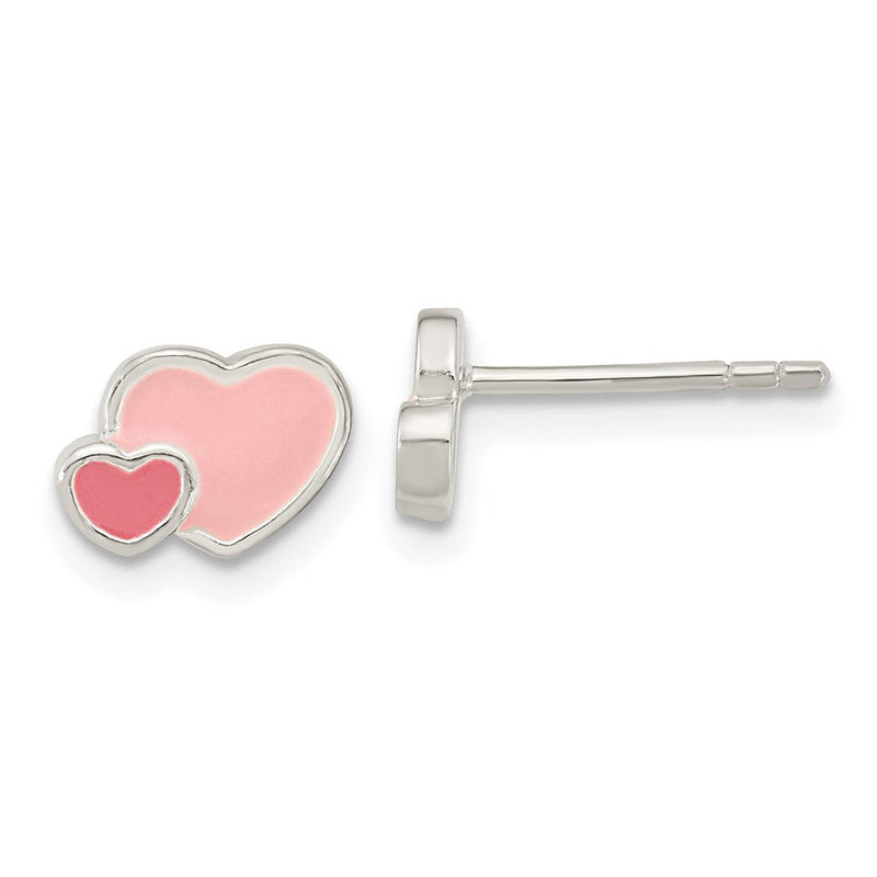 Sterlingsilber Rhodiniert Rosa Emaille Doppelt Herz Ohrstecker
