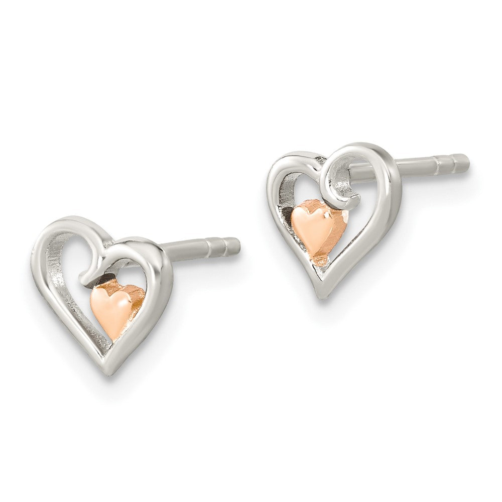 Sterlingsilber & Roséfarben Offen Herz Kinder Ohrstecker