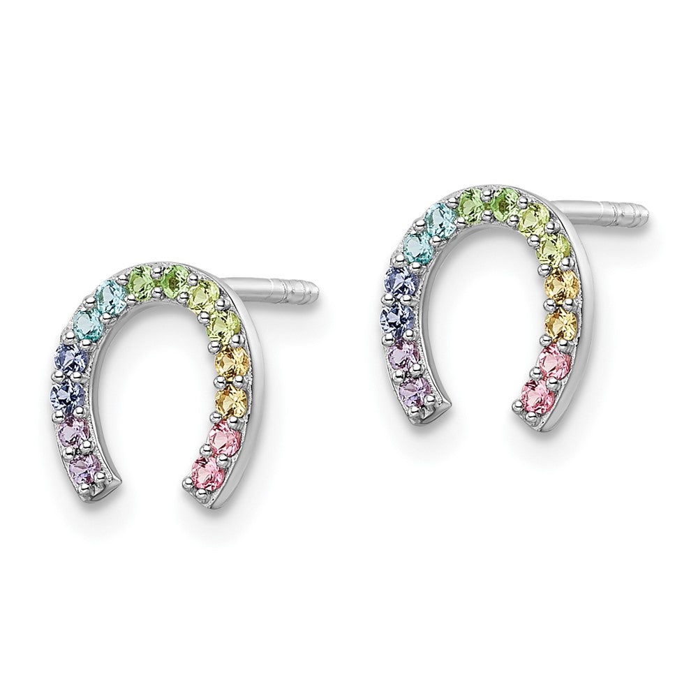 Sterlingsilber Rhodiniert Regenbogen Kristall Hufeisen Ohrstecker
