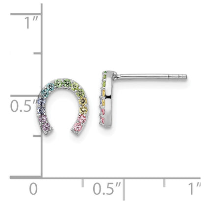 Sterlingsilber Rhodiniert Regenbogen Kristall Hufeisen Ohrstecker