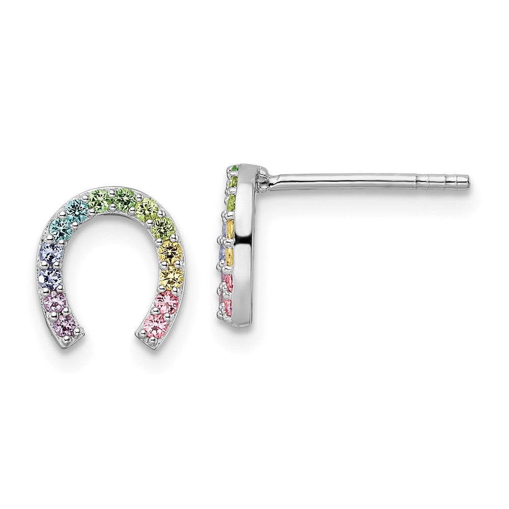 Sterlingsilber Rhodiniert Regenbogen Kristall Hufeisen Ohrstecker