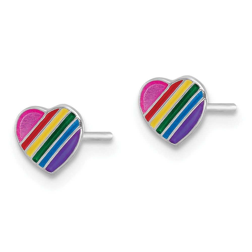 Sterlingsilber Rhodiniert Poliert Regenbogen Emailliert Herz Kinder Ohrstecker