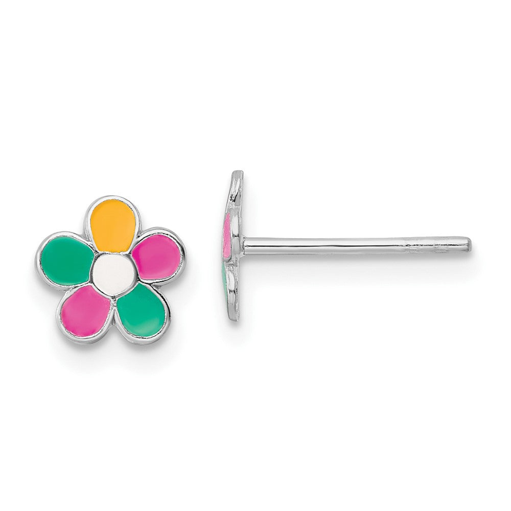 Sterlingsilber Rhodiniert Mehrfarbig Emailliert Blume Kinder Ohrstecker