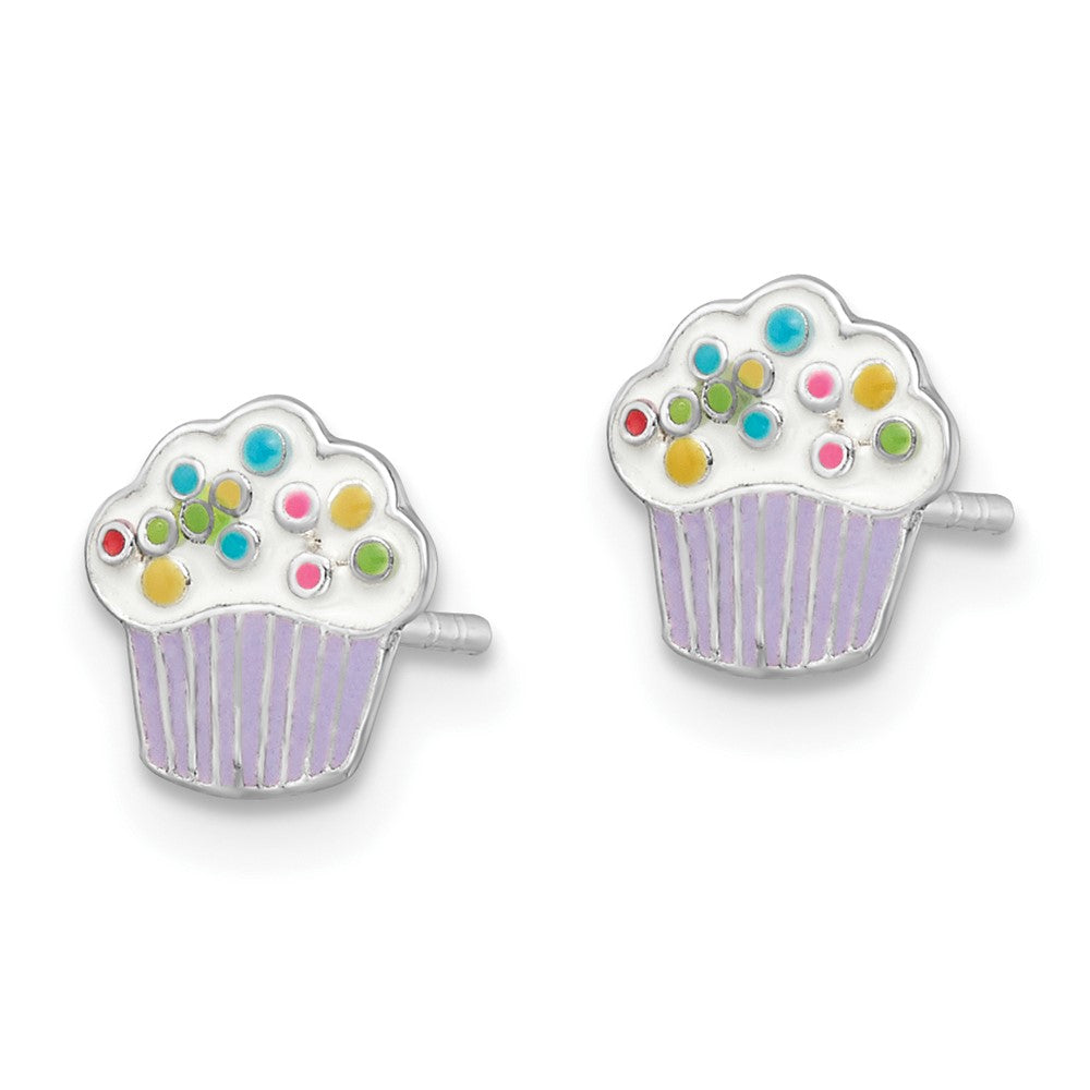 Sterlingsilber Rhodiniert Poliert Mehrfarbig Emailliert Cupcake Kinder Ohrstecker