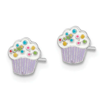 Sterlingsilber Rhodiniert Poliert Mehrfarbig Emailliert Cupcake Kinder Ohrstecker