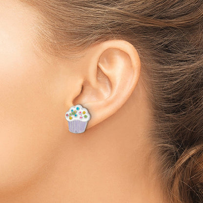 Sterlingsilber Rhodiniert Poliert Mehrfarbig Emailliert Cupcake Kinder Ohrstecker