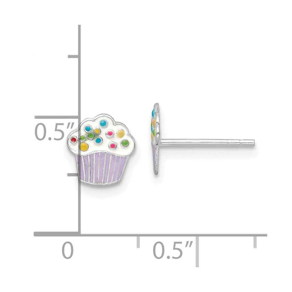 Sterlingsilber Rhodiniert Poliert Mehrfarbig Emailliert Cupcake Kinder Ohrstecker