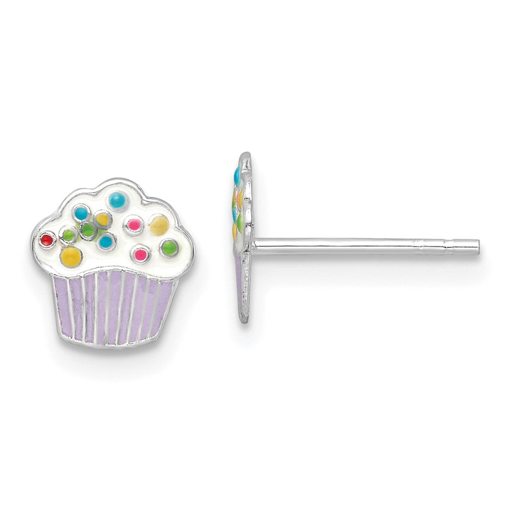 Sterlingsilber Rhodiniert Poliert Mehrfarbig Emailliert Cupcake Kinder Ohrstecker