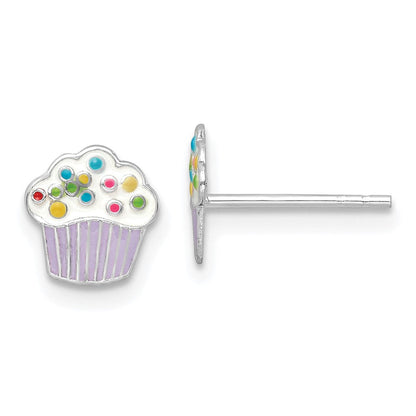 Sterlingsilber Rhodiniert Poliert Mehrfarbig Emailliert Cupcake Kinder Ohrstecker