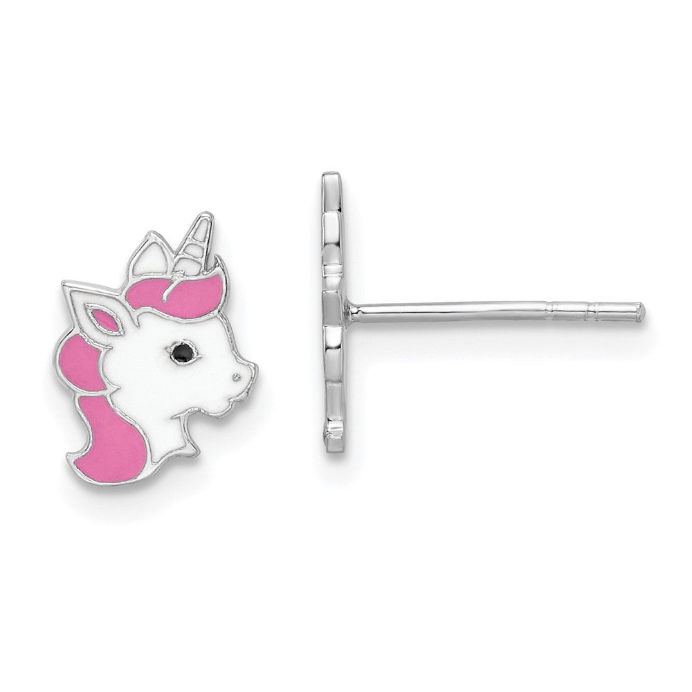 Sterlingsilber Rhodiniert Poliert Mehrfarbig Emaille Einhorn Kopf Kinder Ohrstecker