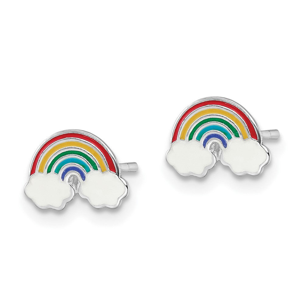 Sterlingsilber Rhodiniert Poliert & Mehrfarbig Emailliert Regenbogen Kinder Ohrstecker
