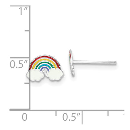 Sterlingsilber Rhodiniert Poliert & Mehrfarbig Emailliert Regenbogen Kinder Ohrstecker