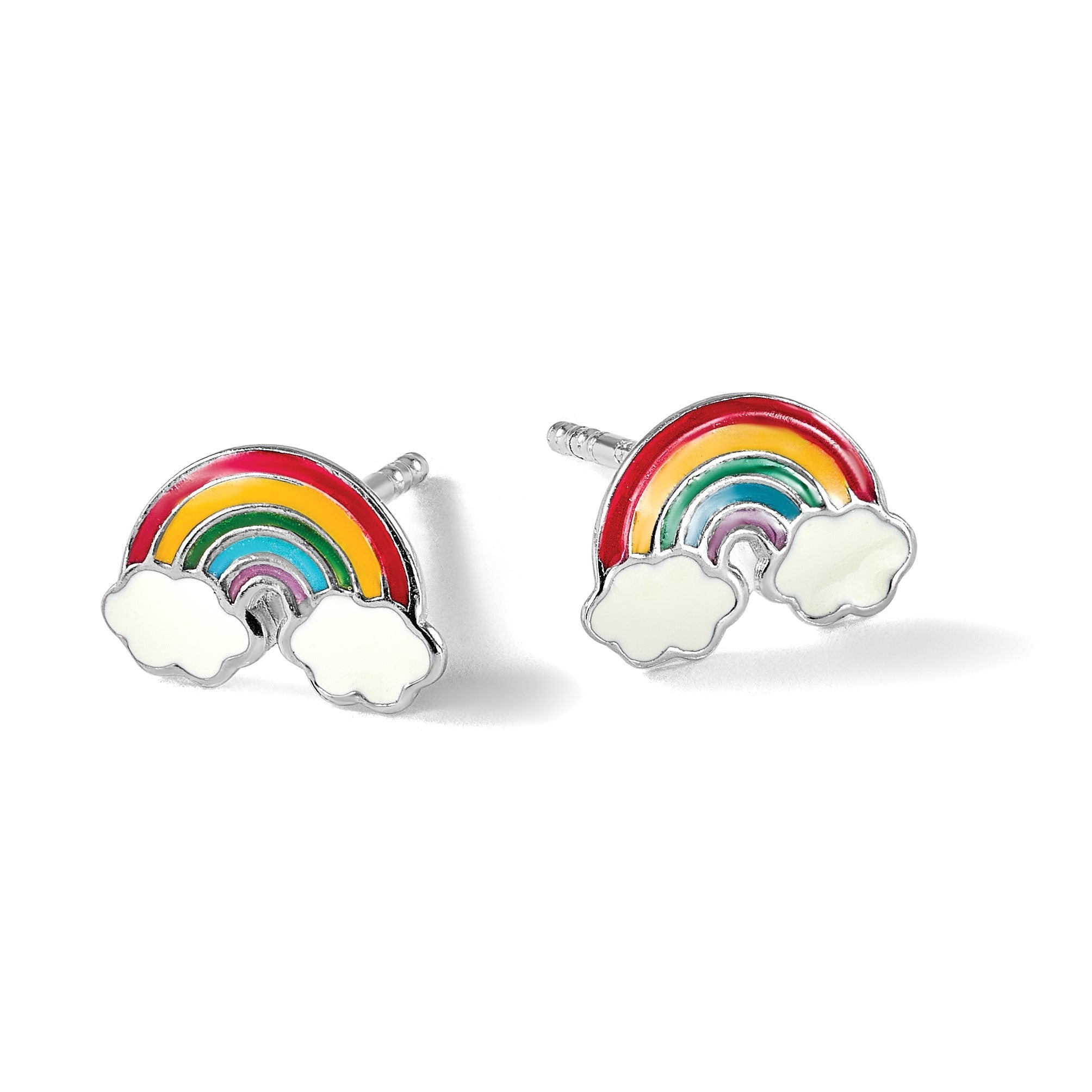 Sterlingsilber Rhodiniert Poliert & Mehrfarbig Emailliert Regenbogen Kinder Ohrstecker