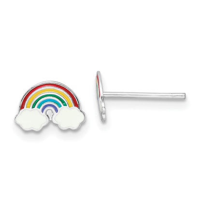 Sterlingsilber Rhodiniert Poliert & Mehrfarbig Emailliert Regenbogen Kinder Ohrstecker