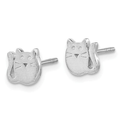 Sterlingsilber Rhodiniert Satiniert Katze Kinder Ohrstecker