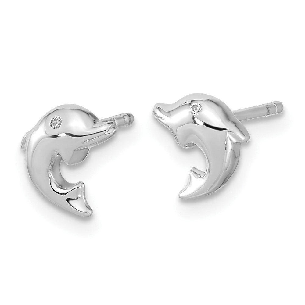 Sterlingsilber Rhodiniert Poliert Zirkonia Delfin Ohrstecker