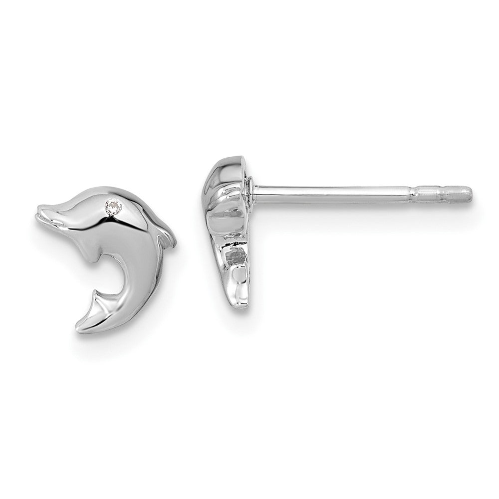 Sterlingsilber Rhodiniert Poliert Zirkonia Delfin Ohrstecker