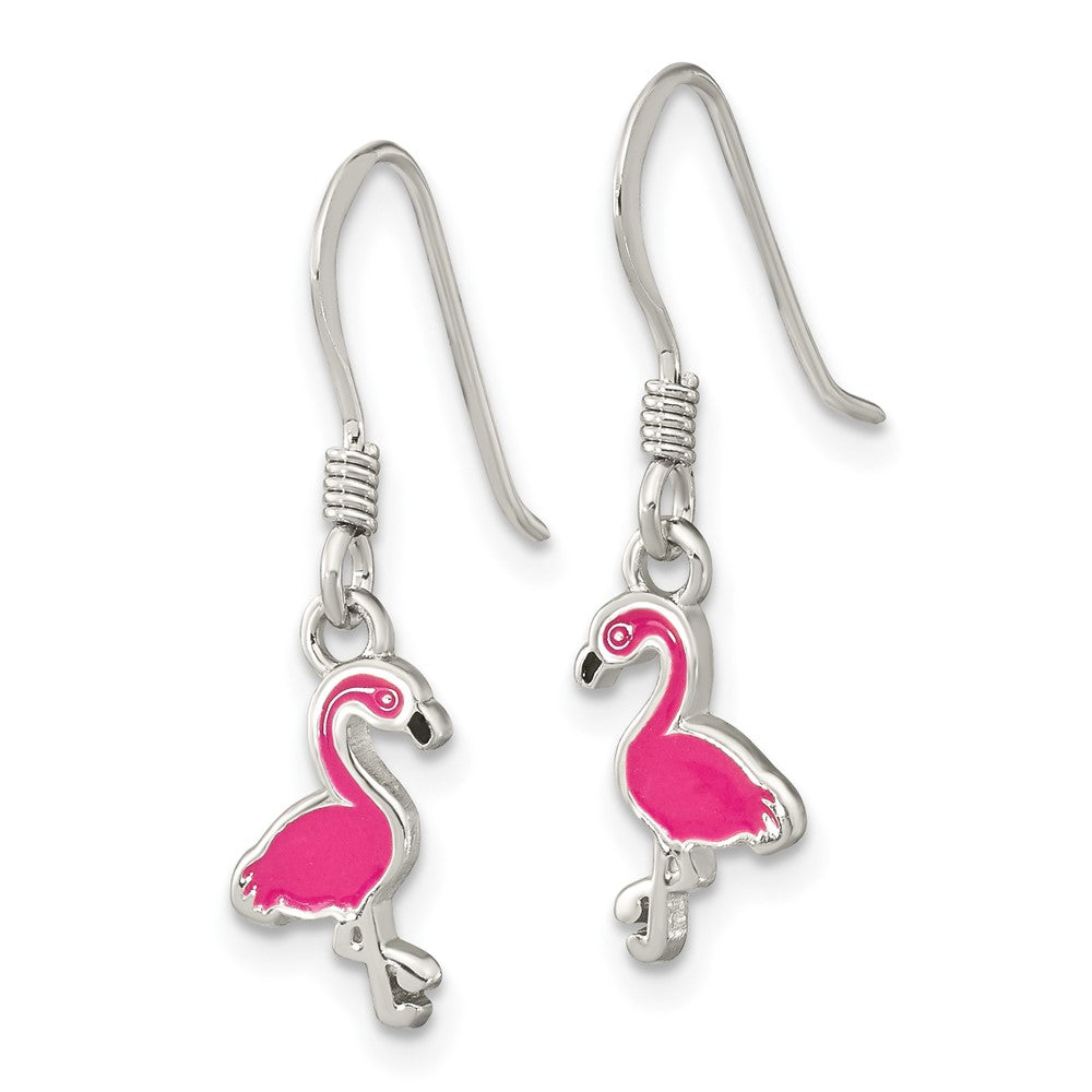Sterlingsilber Rhodiniert Rosa Emaille Flamingo Kinder Ohrhänger