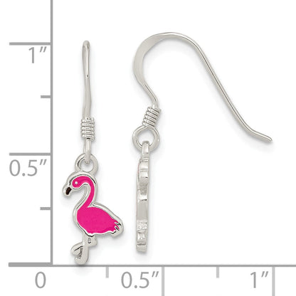 Sterlingsilber Rhodiniert Rosa Emaille Flamingo Kinder Ohrhänger