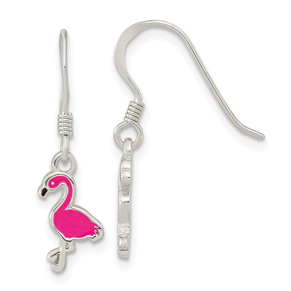 Sterlingsilber Rhodiniert Rosa Emaille Flamingo Kinder Ohrhänger