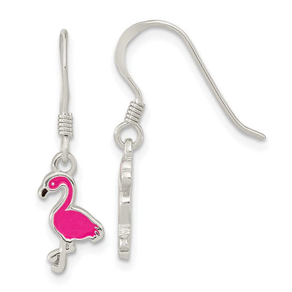 Sterlingsilber Rhodiniert Rosa Emaille Flamingo Kinder Ohrhänger