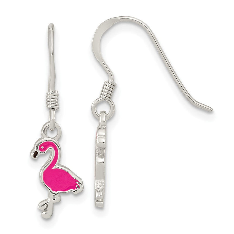 Sterlingsilber Rhodiniert Rosa Emaille Flamingo Kinder Ohrhänger