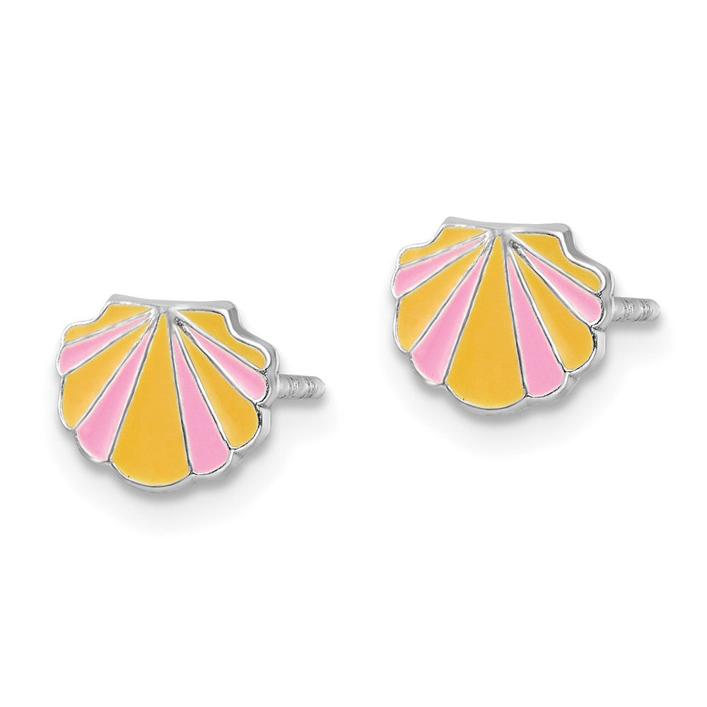 Sterlingsilber Rhodiniert Poliert Rosa und Orange Emailliert Muschel Kinder Ohrstecker