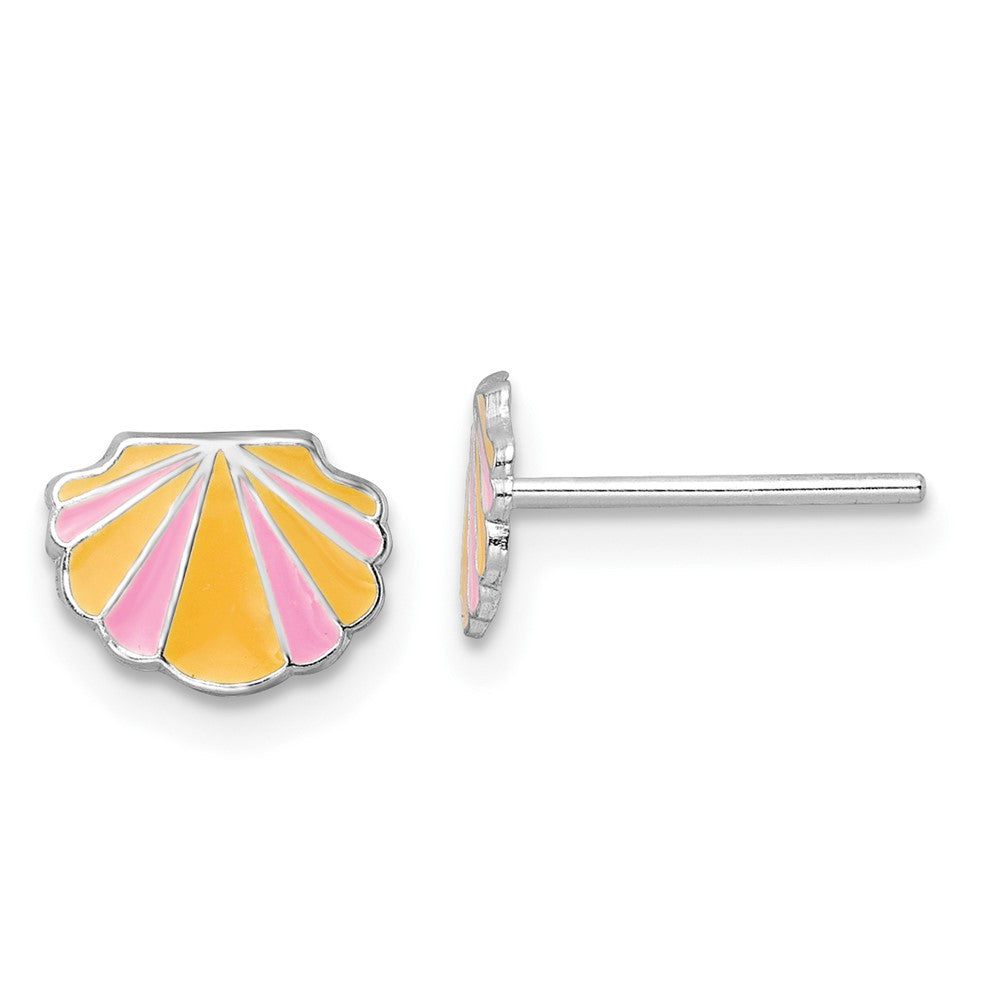 Sterlingsilber Rhodiniert Poliert Rosa und Orange Emailliert Muschel Kinder Ohrstecker