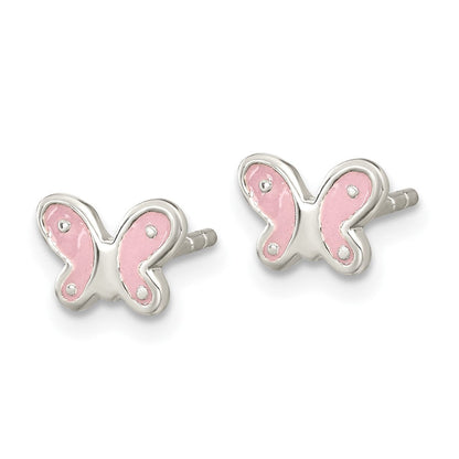 Sterlingsilber Rhodiniert Poliert Rosa Emaille Schmetterling Childs Ohrstecker