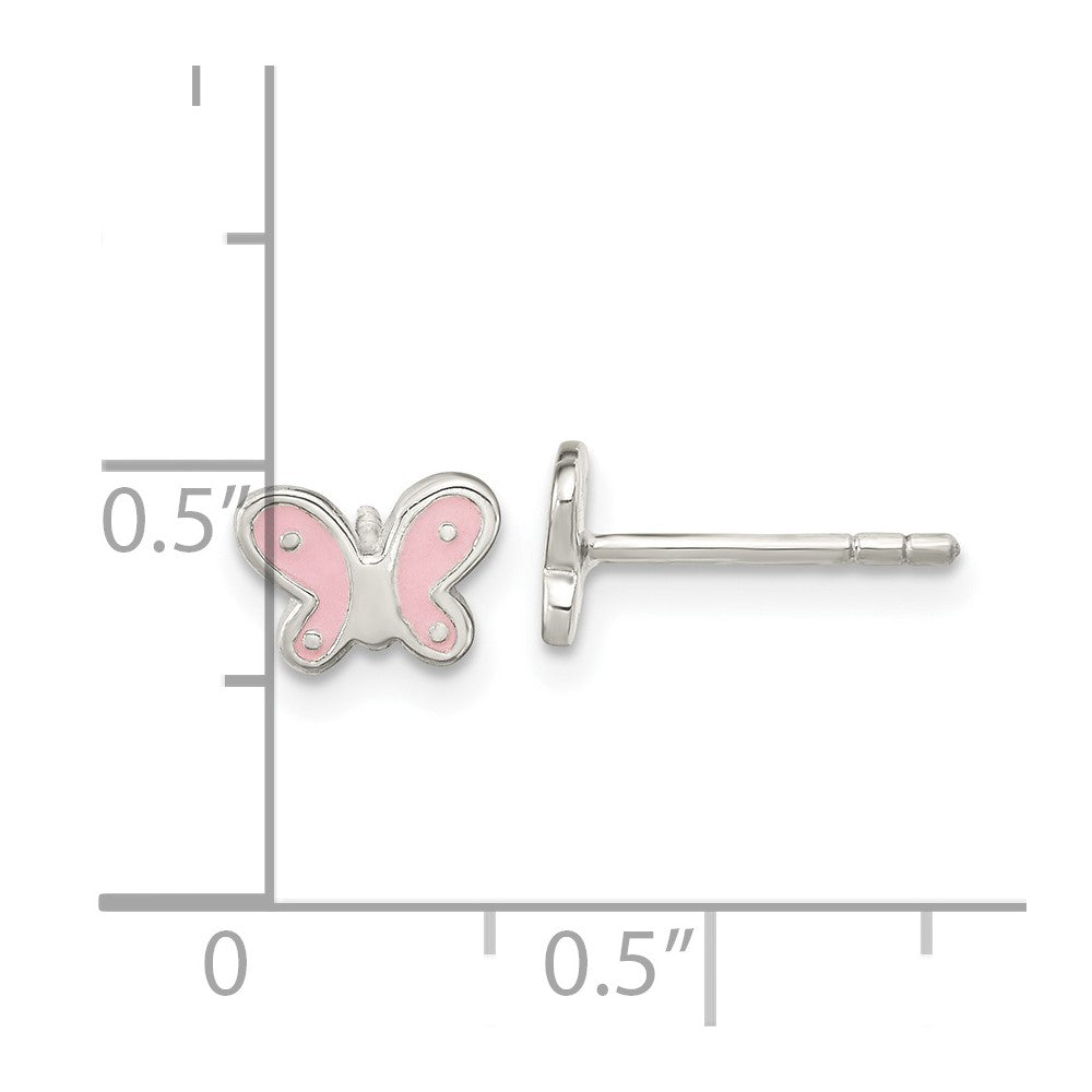 Sterlingsilber Rhodiniert Poliert Rosa Emaille Schmetterling Childs Ohrstecker