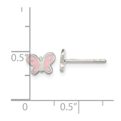 Sterlingsilber Rhodiniert Poliert Rosa Emaille Schmetterling Childs Ohrstecker
