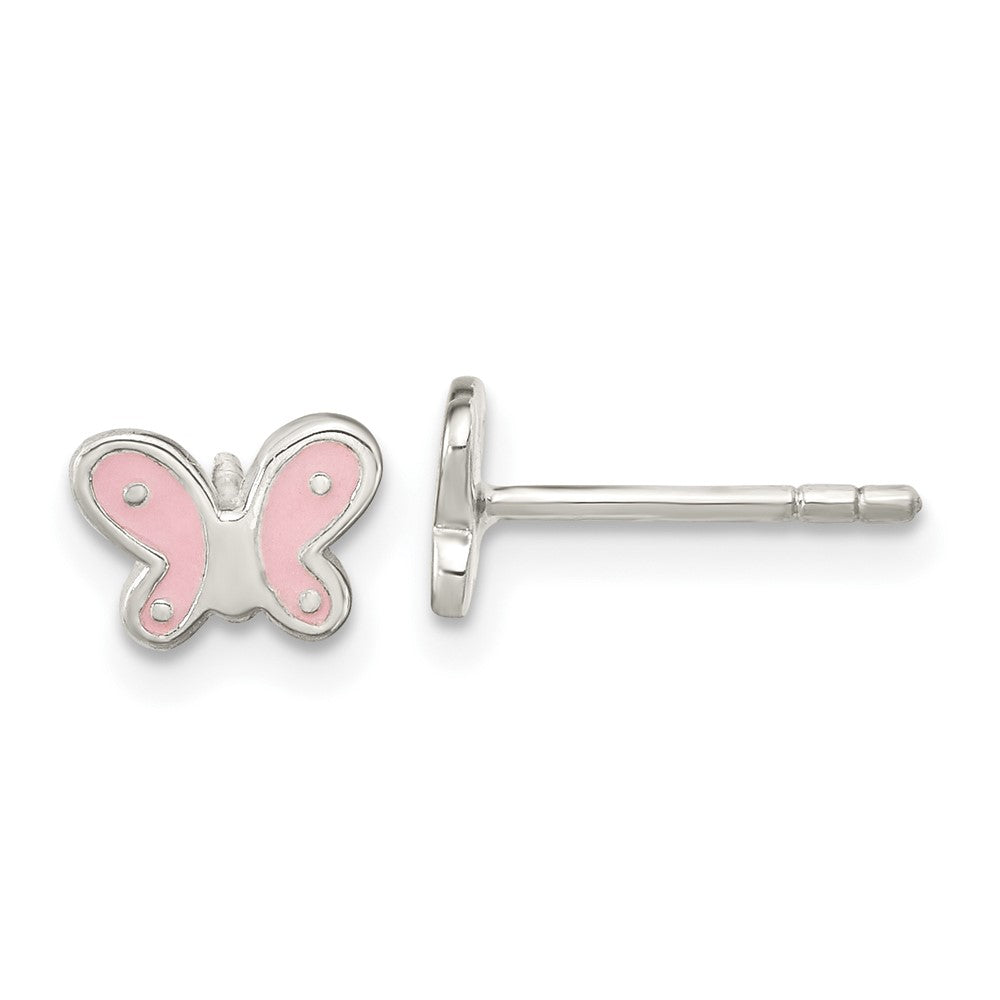 Sterlingsilber Rhodiniert Poliert Rosa Emaille Schmetterling Childs Ohrstecker