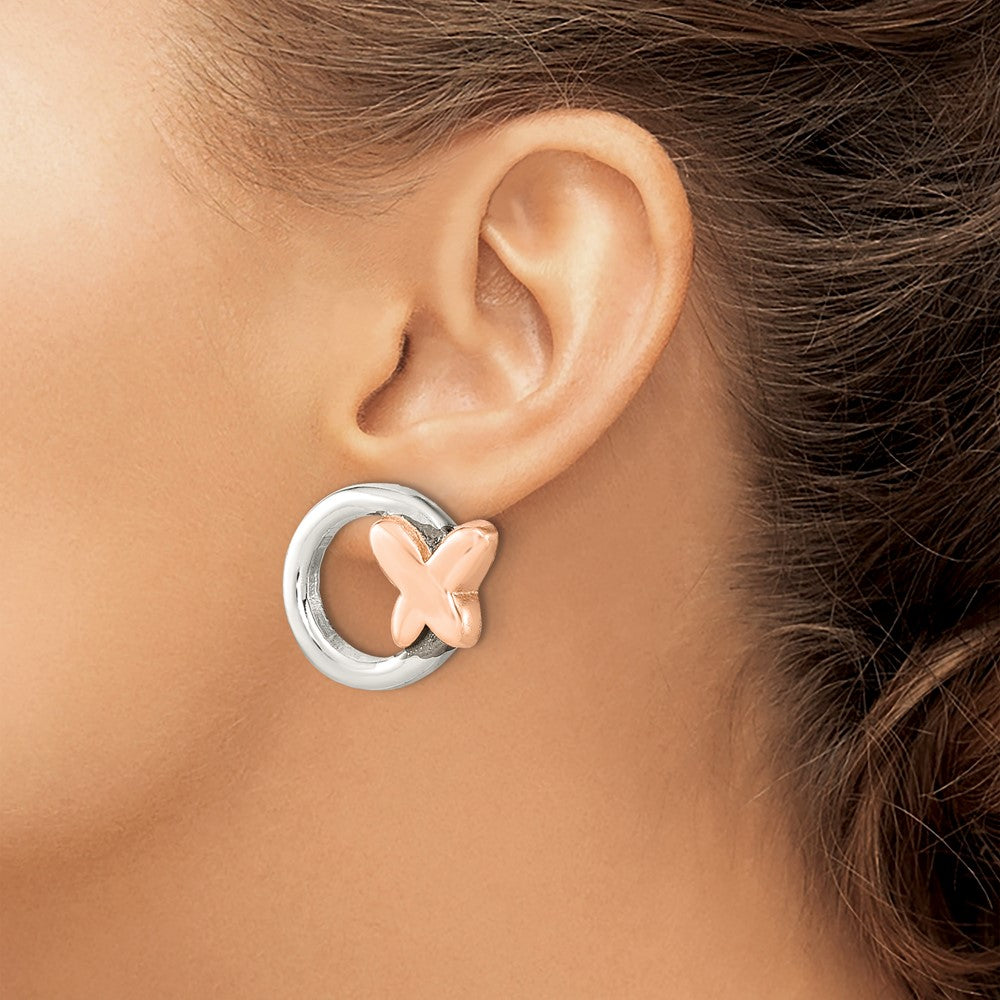 Sterlingsilber & Roséfarben Poliert Schmetterling Kreis Ohrstecker