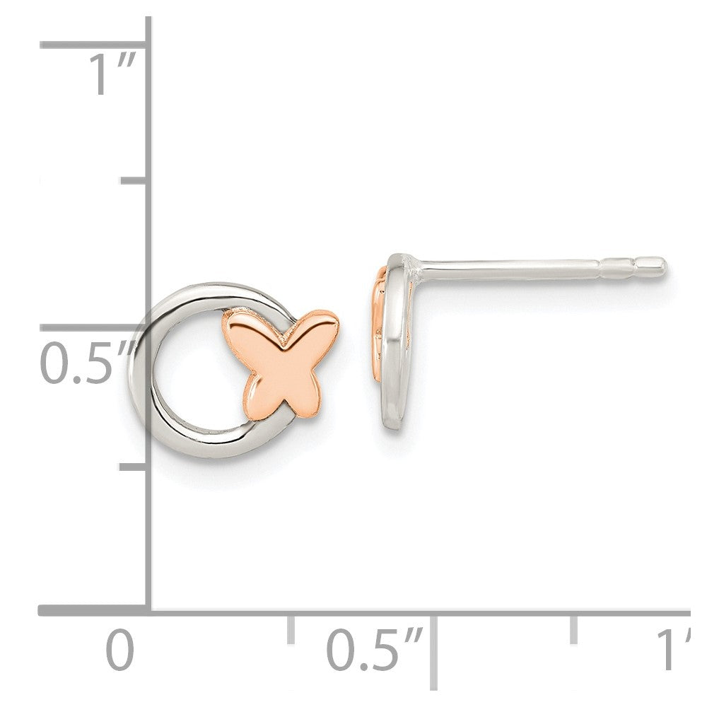 Sterlingsilber & Roséfarben Poliert Schmetterling Kreis Ohrstecker