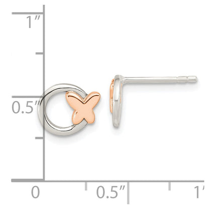 Sterlingsilber & Roséfarben Poliert Schmetterling Kreis Ohrstecker