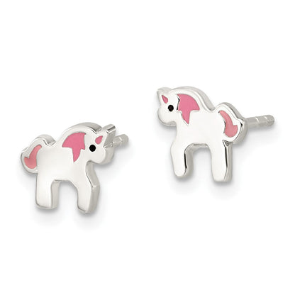 Sterlingsilber Poliert Mehrfarbig Emailliert Einhorn Kinder Ohrstecker