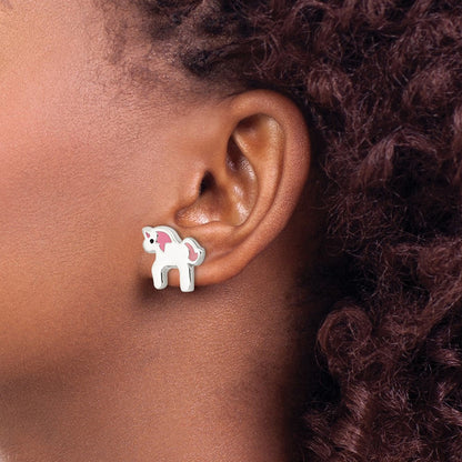 Sterlingsilber Poliert Mehrfarbig Emailliert Einhorn Kinder Ohrstecker