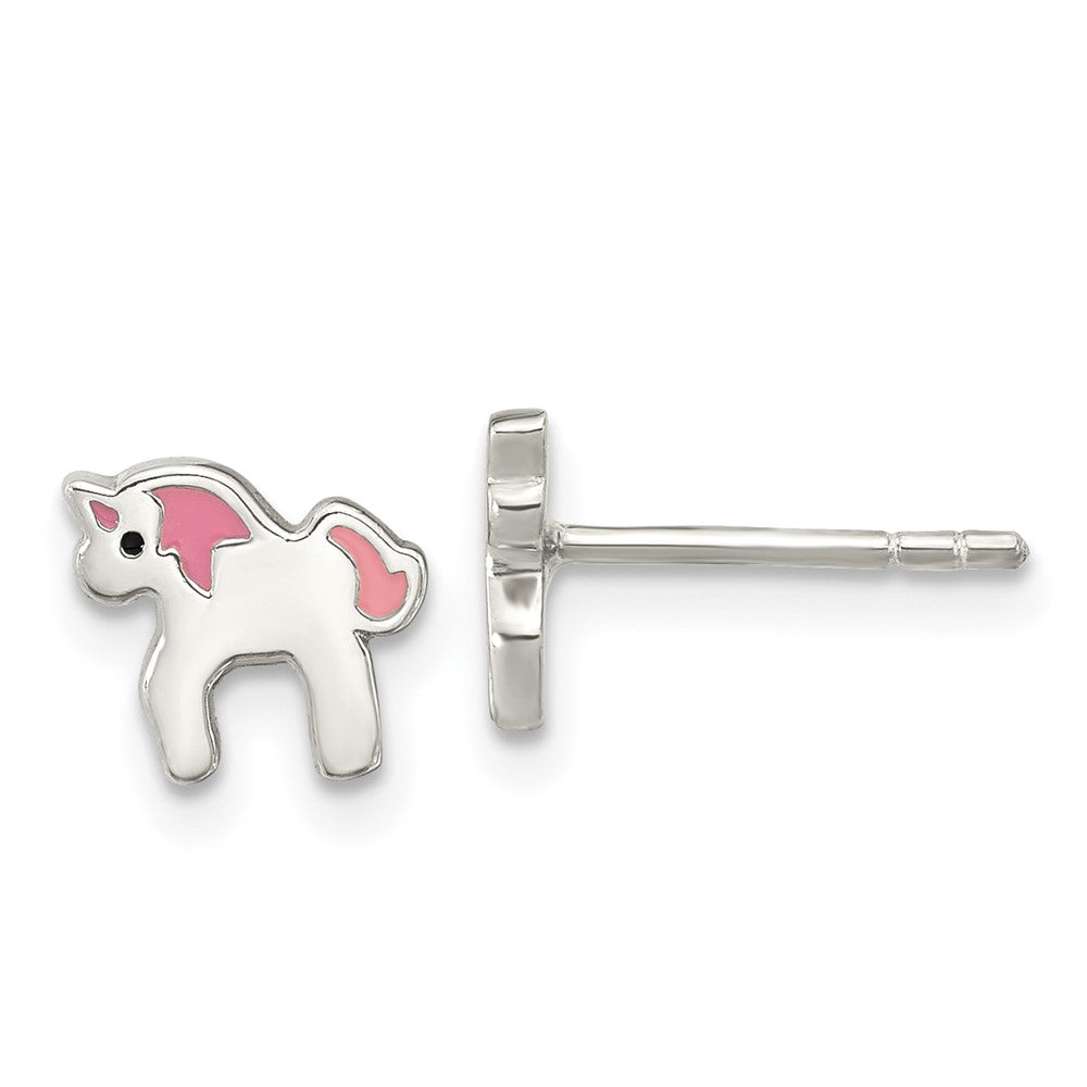 Sterlingsilber Poliert Mehrfarbig Emailliert Einhorn Kinder Ohrstecker