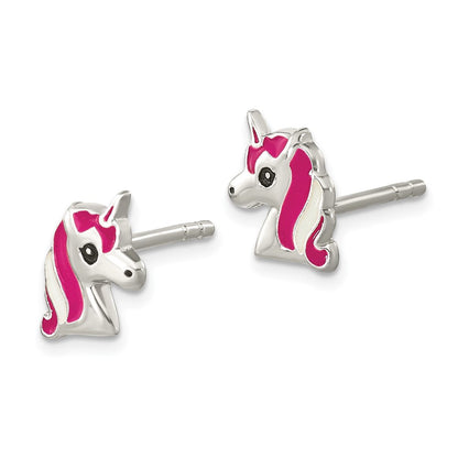 Sterlingsilber Poliert Mehrfarbig Emailliert Einhorn Kopf Kinder Ohrstecker