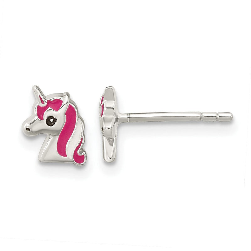 Sterlingsilber Poliert Mehrfarbig Emailliert Einhorn Kopf Kinder Ohrstecker