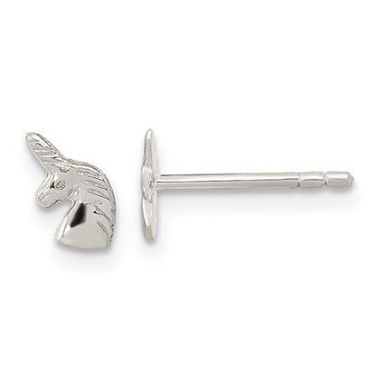 Sterlingsilber Rhodiniert Poliert Einhorn Kopf Ohrstecker
