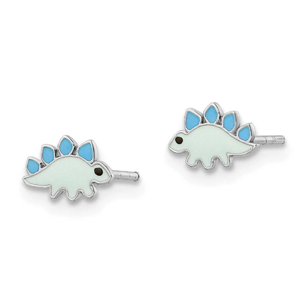 Sterlingsilber Rhodiniert Poliert & Blau/black Emailliert Dinosaur Kinder Ohrstecker