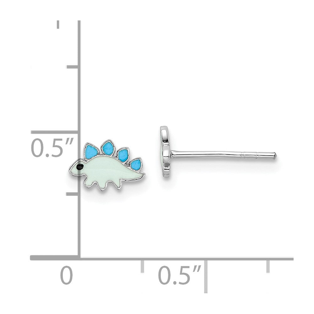 Sterlingsilber Rhodiniert Poliert & Blau/black Emailliert Dinosaur Kinder Ohrstecker