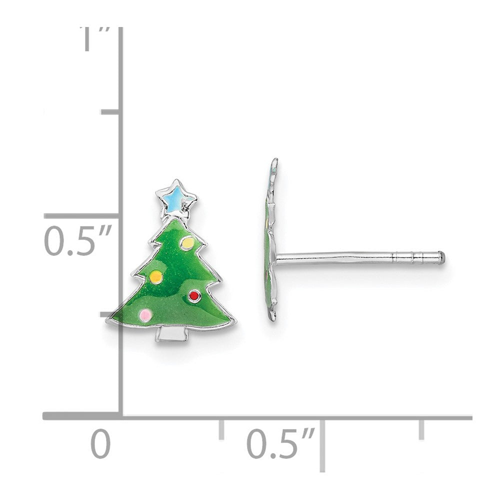Sterlingsilber Rhodiniert Poliert Mehrfarbig Emailliert Weihnachten Baum Kinder Ohrstecker