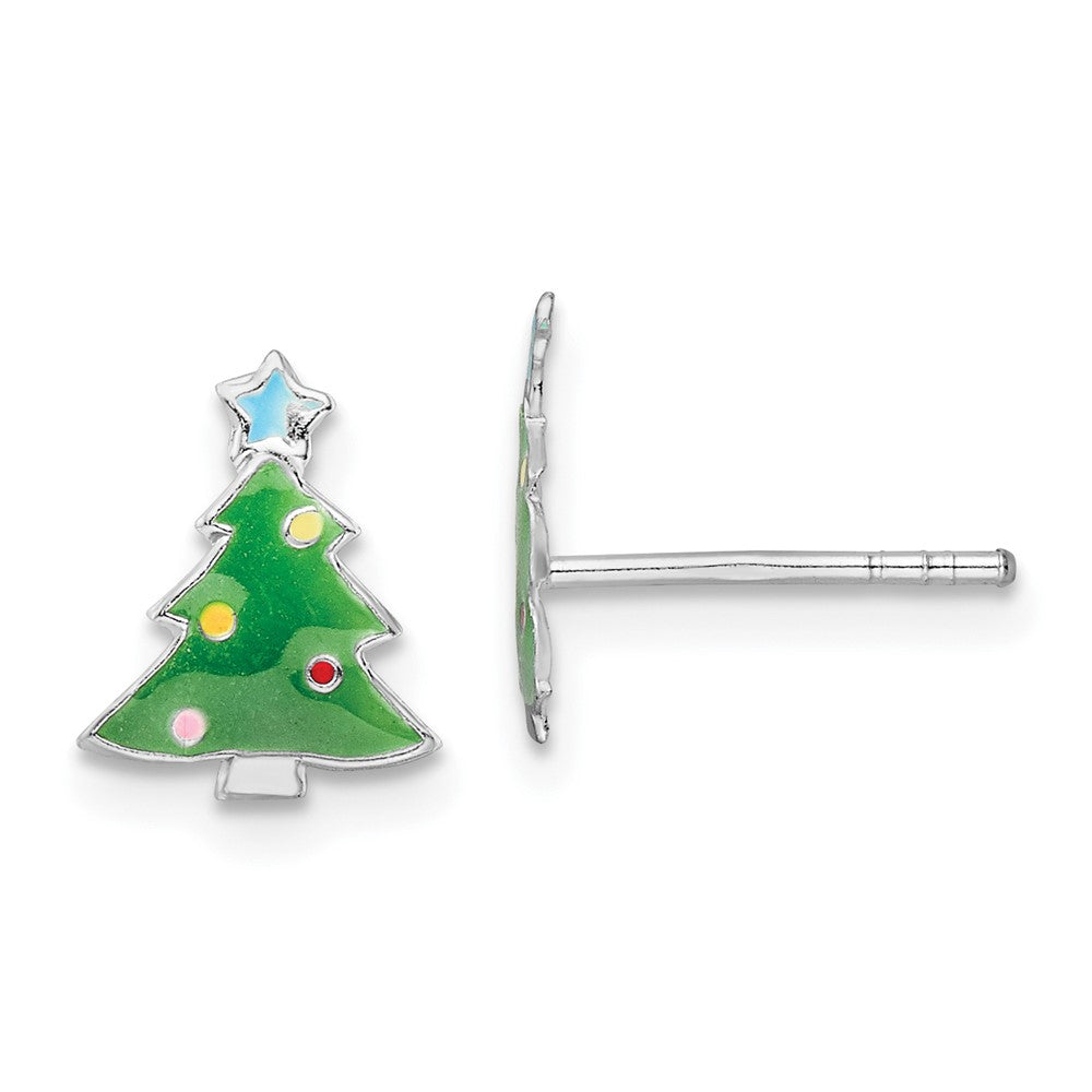 Sterlingsilber Rhodiniert Poliert Mehrfarbig Emailliert Weihnachten Baum Kinder Ohrstecker